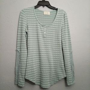 The Cove Stripe Lace Sleeve Thermal Henley Shirt M